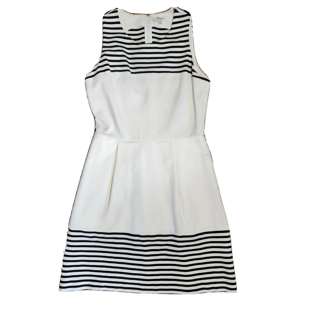MADEWELL White Black Striped‎ Sleeveless Zip Back Verse Dress Womens Size XS